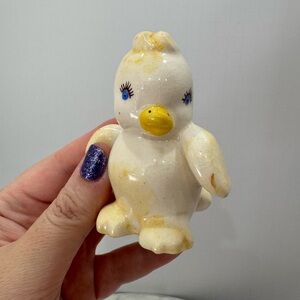 Ceramic Bird Figurine - White and Yellow mid century 1950s